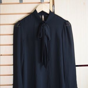 Zara : Semi sheer Black blouse with Neck tie